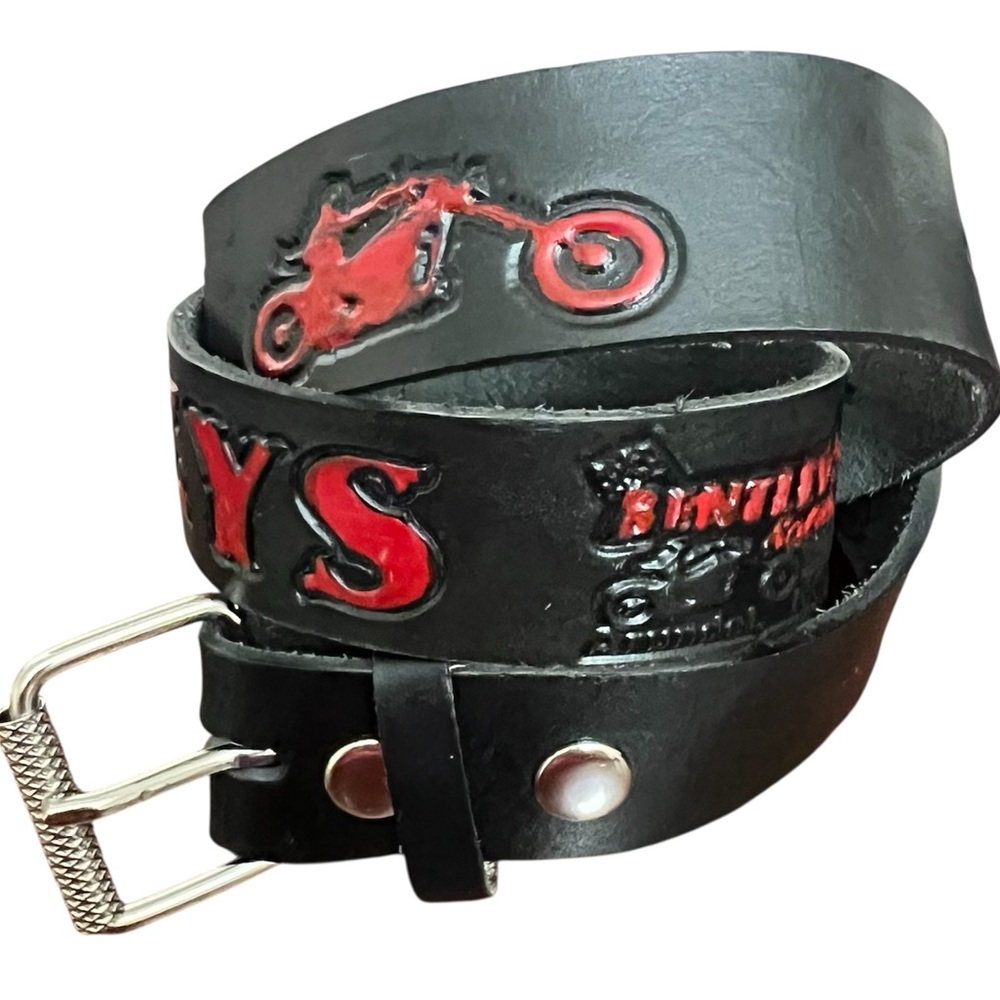 Vintage tooled Leather biker Belt Bentley’s Biker Saloon Maine rare edgy EUC - Picture 3 of 15